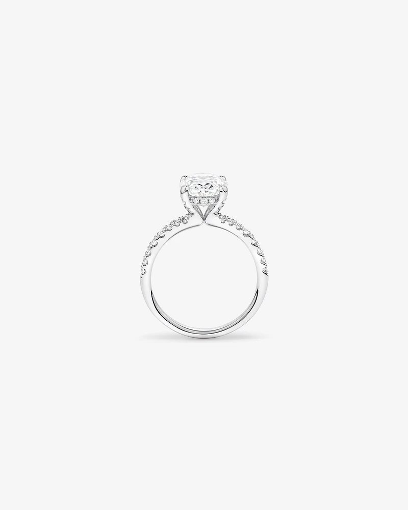 Bague de fiançailles en diamant ovale taillé laboratoire 3,50 carats or blanc 18