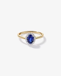 Created Sapphire & 0.10 Carat TW Laboratory-Grown Diamond Halo Ring 10kt Yellow Gold and Rhodium