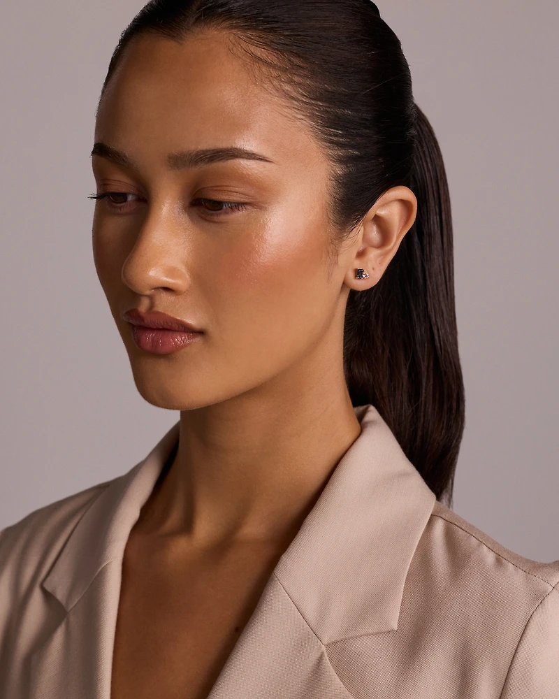 Pear-Cut White Sapphire and Emerald-Cut London Blue Topaz Toi Et Moi  Earrings in 10kt Yellow Gold