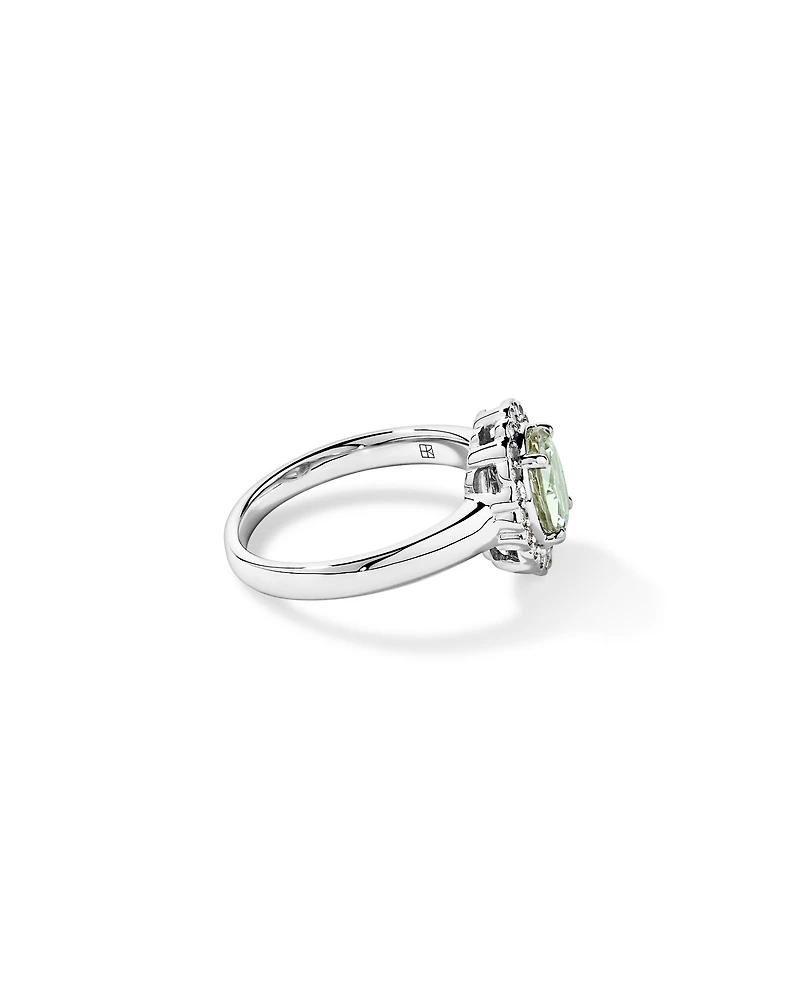 Green Amethyst & 0.20TW of Diamond Halo Ring 10kt Gold