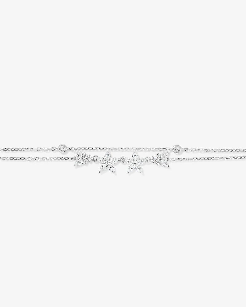 19cm (7.4") Double Floral Bracelet with Cubic Zirconia in Sterling Silver