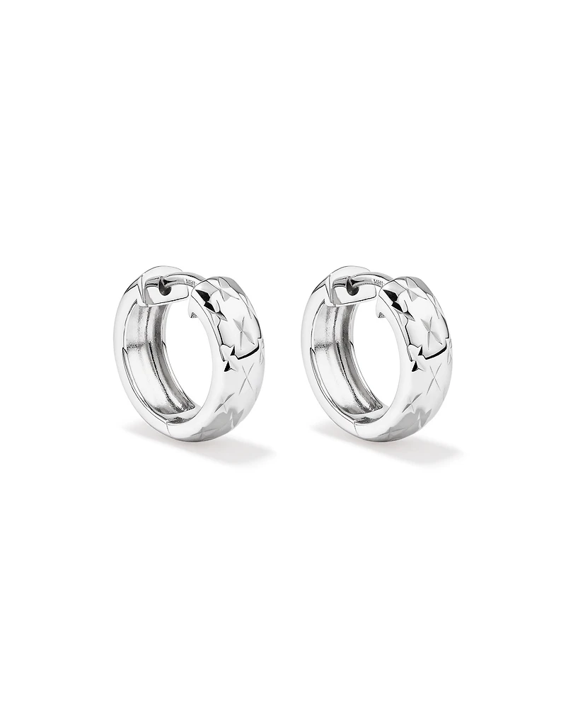 Diamond Cut Texture Huggie Hoop Earrings in Sterling Silver