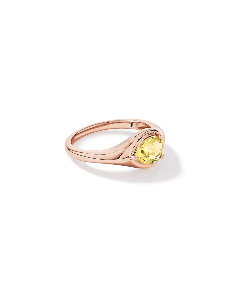 Pear Cut Lemon Quartz East-to-West Set Ring 10kt Rose Gold