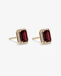 Boucles d'oreilles halo Grenat taille émeraude avec diamants en or jaune 10 ct