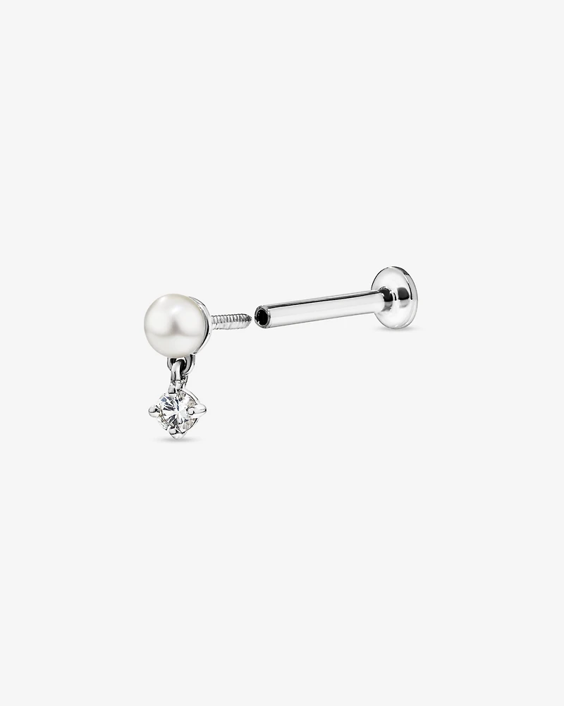 Cultured Fresh Water Pearl & White Sapphire Single Helix Earring in 10kt Gold