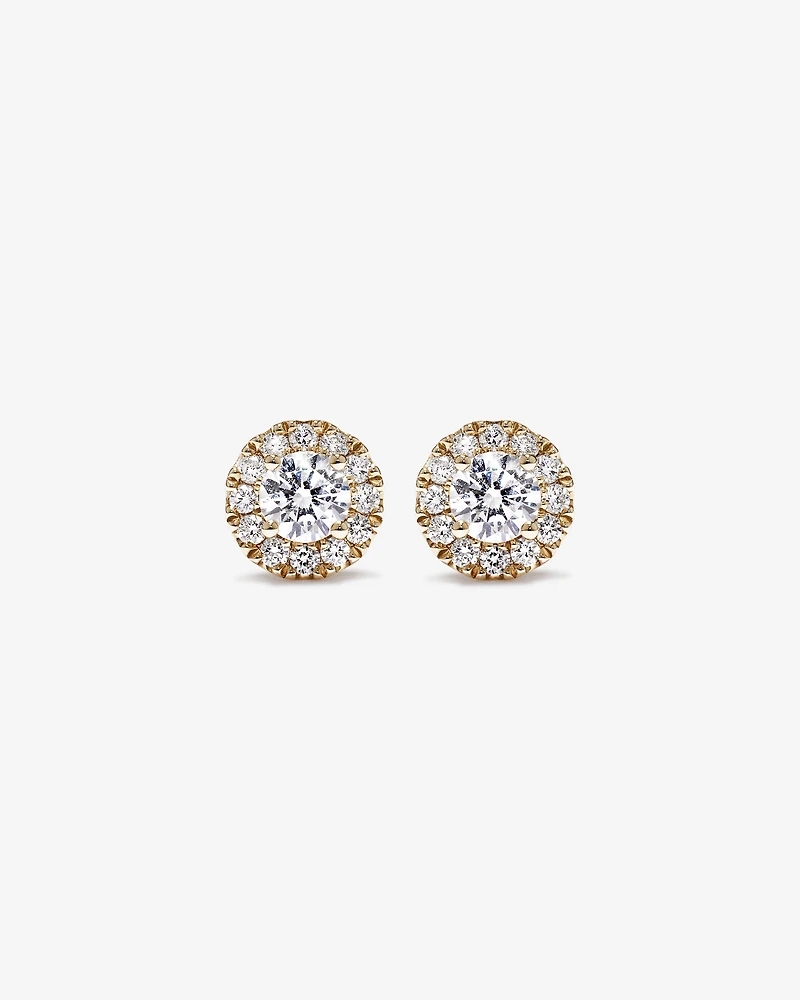 0.50 Carat TW Round Brilliant Laboratory-Grown Diamond Halo Stud Earrings in 10kt Yellow Gold
