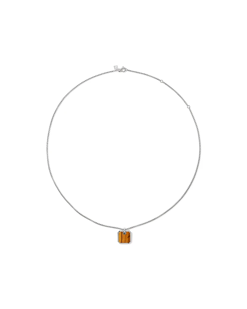 Tiger’s Eye Square Pendant Necklace in Sterling Silver