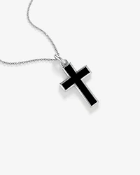 Onyx Cross Pendant in Silver with 65cm Cable Chain