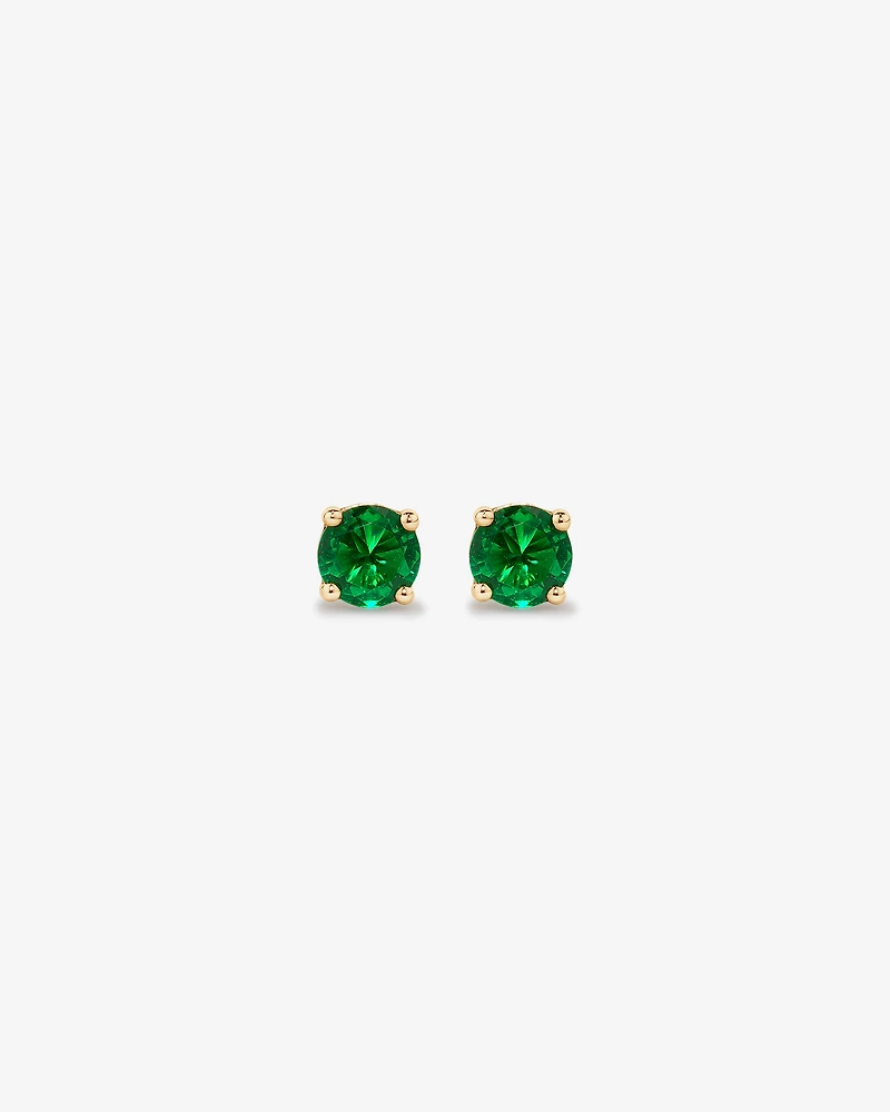 Stud Earrings with Green Created Emerald in 10kt Yellow Gold