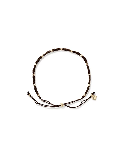 Bracelet à perles en cordon brun en or jaune 10 carats