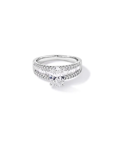 2.21 Carat TW Oval and Baguette Laboratory-Grown Side Accent Diamond Ring 14kt White Gold
