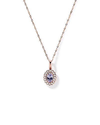 Tanzanite & 0.15TW of Diamond Halo Pendant with Chain in 10kt Rose Gold