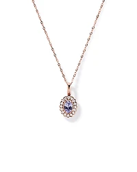 Tanzanite & 0.15TW of Diamond Halo Pendant with Chain in 10kt Rose Gold