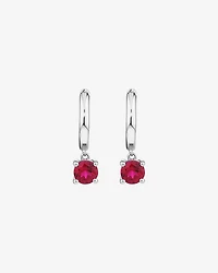 Round Cut Red Created Ruby Gemstone Hoop Earrings and Pendant Necklace Set in Sterling Silver