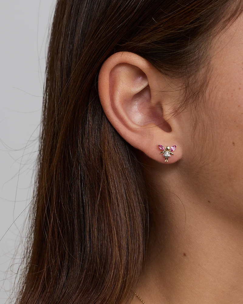 Boucles d’oreilles cubiques pour enfants en zircone fée en or jaune 10 kt