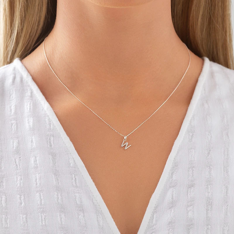 "W" Initial Pendant in Sterling Silver