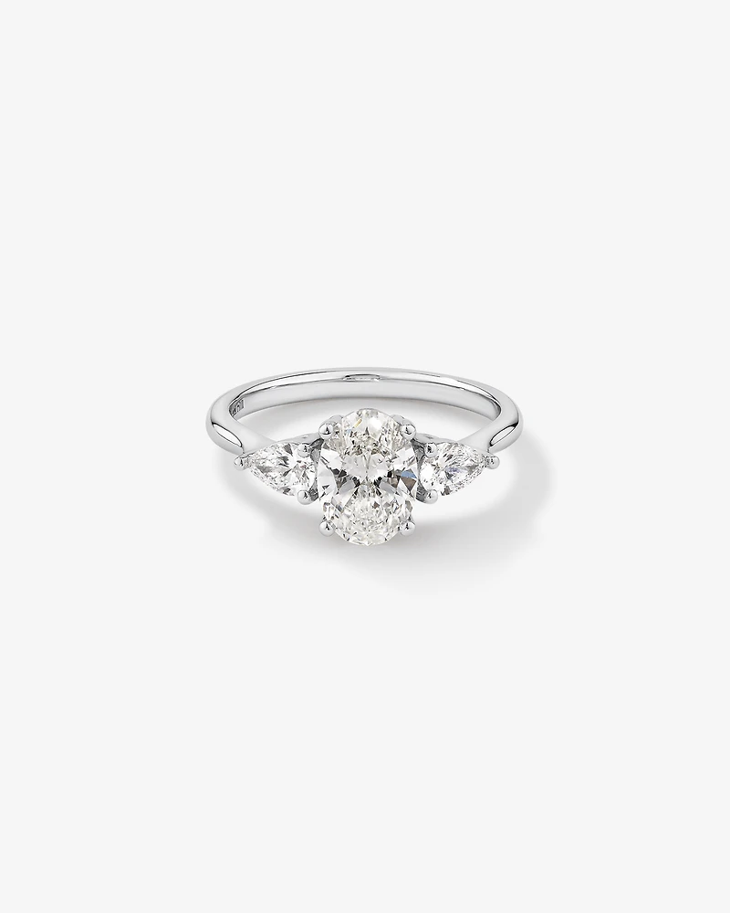 1.65 Carat TW Three Stone Oval and Pear Shaped Laboratory-Grown Diamond Engagement Ring 14kt White Gold