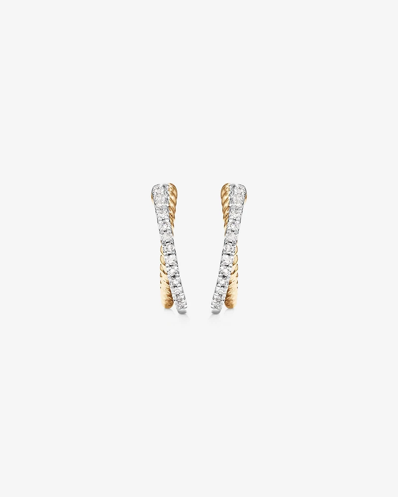 Crossover Hoop Earrings with .20 Carat TW Diamonds in Sterling Silver and 10kt Yellow gold