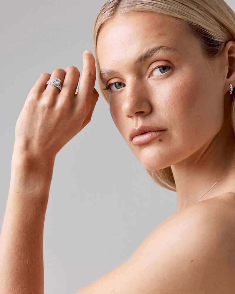 Bague de Fiançailles en Or Blanc 14 kt avec Twist de Diamants Ronds Brillants Lab-Grown de 1,40 Carat TW