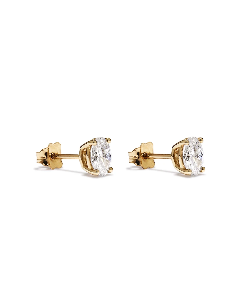 1.00 Carat TW Oval Cut Laboratory-Grown Diamond Solitaire Stud Earrings in 10kt Yellow Gold
