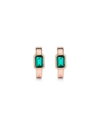 Created Emerald Bezel Huggie Earrings in 10kt Rose Gold