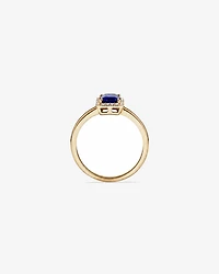 Emerald Cut Created Sapphire and Diamond Halo Ring 10kt Yellow Gold