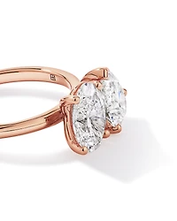 Bague de fiançailles deux pierres en or rose 14 carats, sertie diamants laboratoire forme poire et ovale (3,00 carats au total)