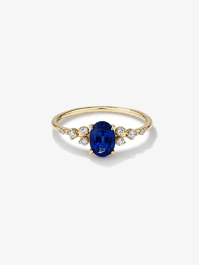 Bague Saphir avec diamants 0,12 ct PT en or jaune 10
