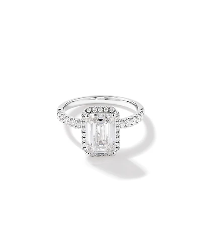 3.60 Carat TW Emerald Cut Laboratory-Grown Diamond Halo Engagement Ring in 18kt White Gold