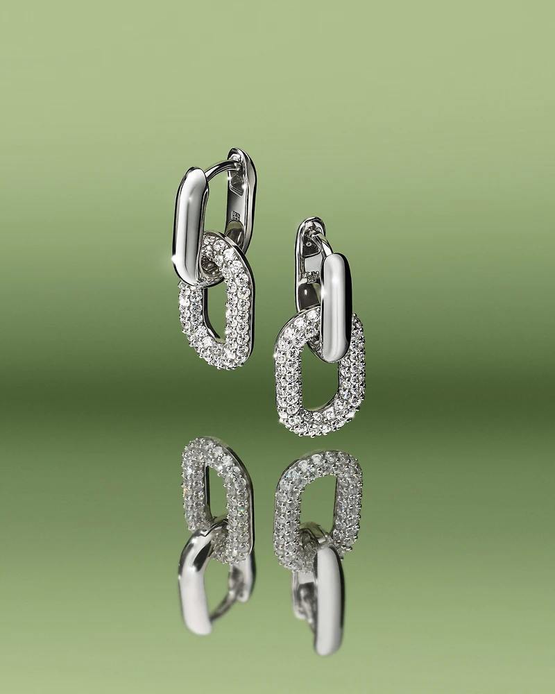 Boucles d’oreilles Paperclip Drop Huggie en argent sterling