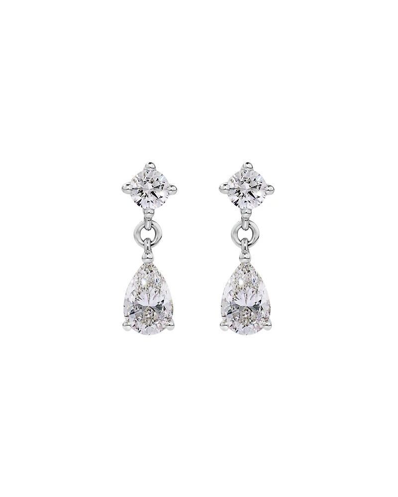Drop Earrings with 1.00 Carat TW Pear and Round Brilliant Laboratory-Grown Diamonds in 10kt White Gold
