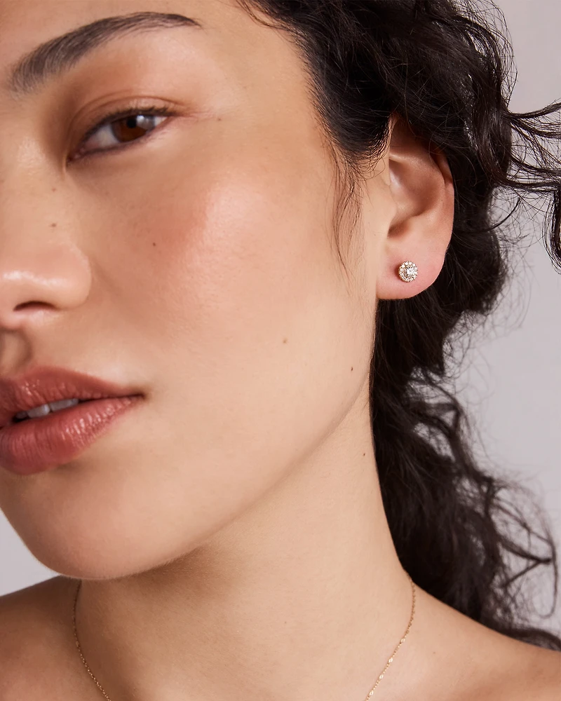 0.50 Carat TW Round Brilliant Laboratory-Grown Diamond Halo Stud Earrings in 10kt Yellow Gold