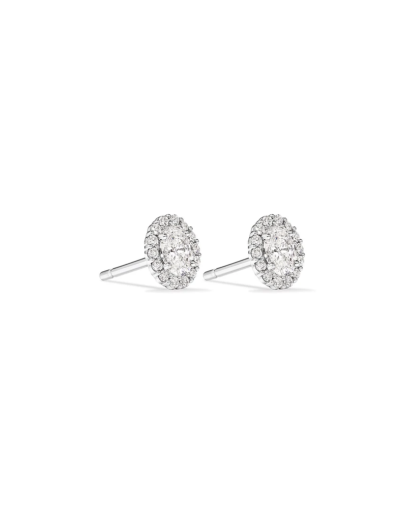 0.60 Carat TW Laboratory-Grown Diamond Oval Halo Stud Earrings Set in 10kt White Gold