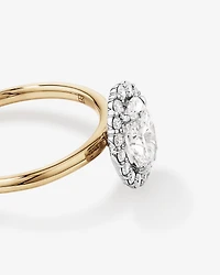 Bague De Fiançailles Halo En Diamant Laboratoire Taille Ovale 1,46 Carat Poids Total Or Jaune Et Blanc 14 Carats