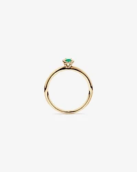 Oval Cut Green Emerald Gemstone and 0.08 Carat TW Diamond Halo Ring in 10kt Yellow Gold