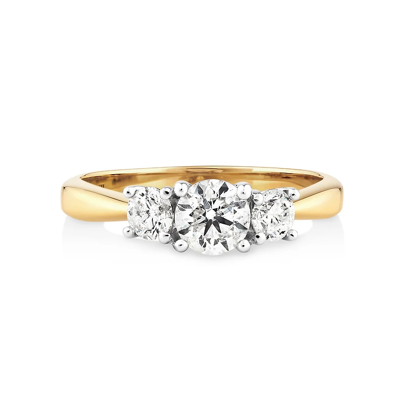 Bague de fiançailles en or jaune et blanc 14 K avec diamants totalisant 1 ct