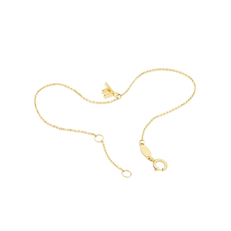 19cm (7.5") F Initial Bracelet in 10kt Yellow Gold