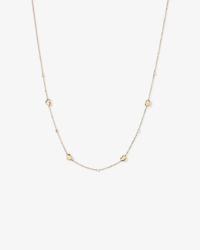 50cm (20") Heart and Bead Station Necklace in 10kt Yellow Gold