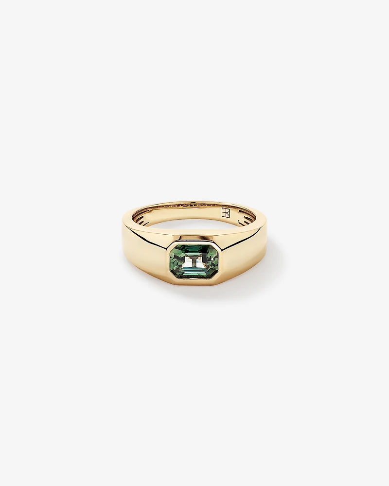 Bezel Set Green Sapphire Gemstone Solitaire Men's Ring in 10kt Yellow Gold