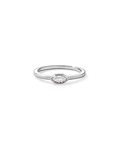 Marquise Cut White Created Sapphire East-to-West Set Bezel Ring 10kt Gold