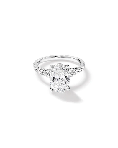 Bague de fiançailles en diamant ovale taillé laboratoire 3,50 carats or blanc 18