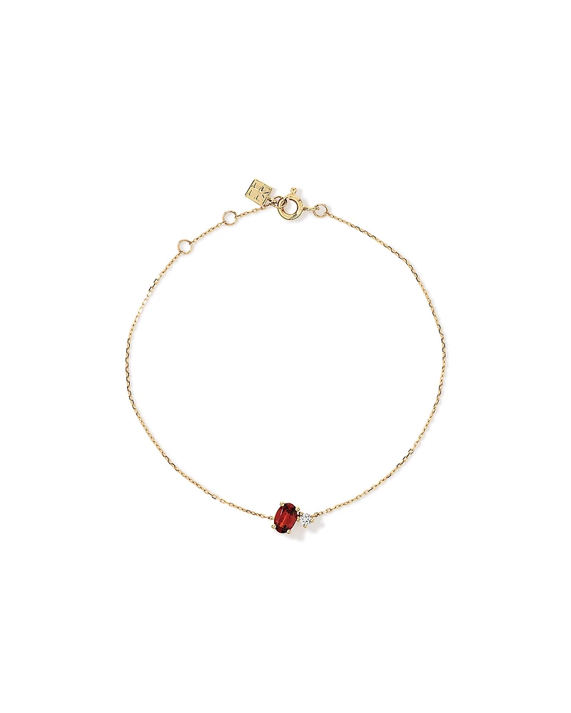 White Sapphire and Oval-Cut Garnet Toi Et Moi Bracelet in 10kt Yellow Gold