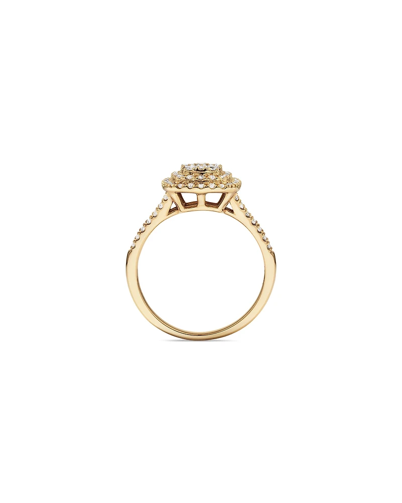 0.65 Carat TW Cushion Shaped Cluster Halo Diamond Ring in 10kt Yellow Gold
