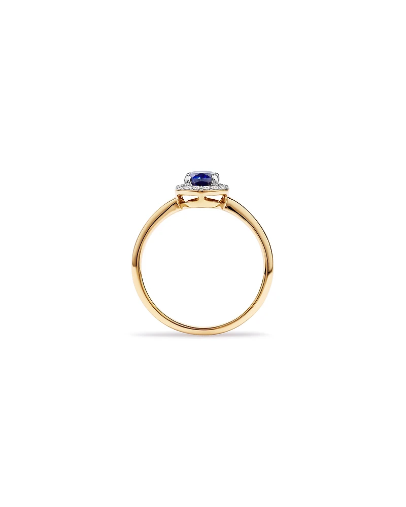Created Sapphire & 0.10 Carat TW Laboratory-Grown Diamond Halo Ring 10kt Yellow Gold and Rhodium