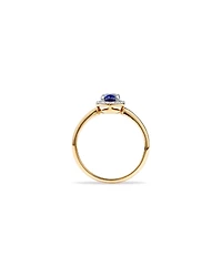 Created Sapphire & 0.10 Carat TW Laboratory-Grown Diamond Halo Ring 10kt Yellow Gold and Rhodium