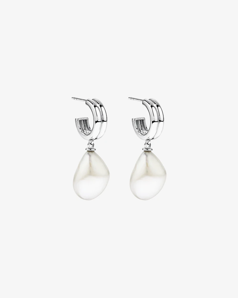 Two-Row Cultured Freshwater Baroque Pearl Drop Earrings in Sterling Silver
