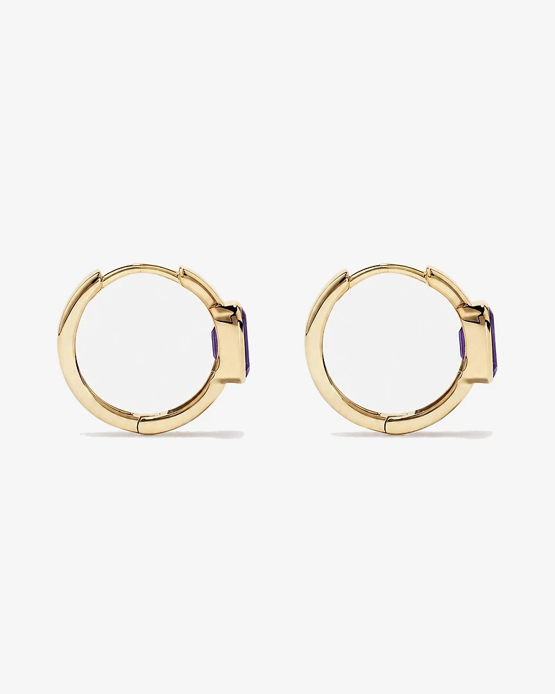 Boucles d'oreilles anneaux Améthyste serties clos en or jaune 10 ct