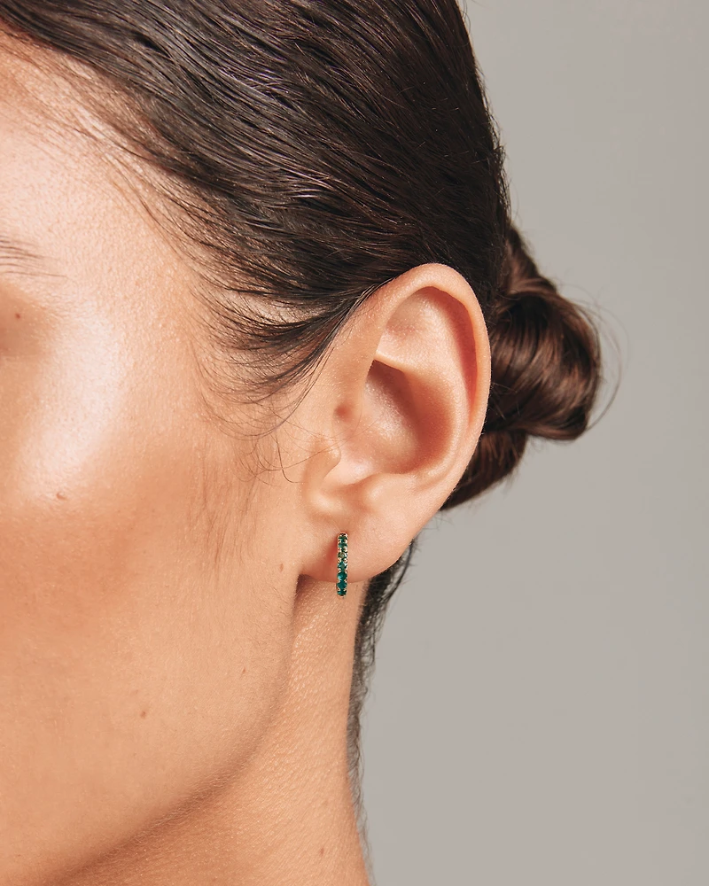 Huggie Earrings with Emerald in 10kt Yellow Gold