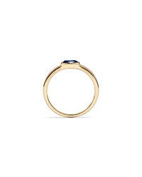 Oval Blue Created Sapphire East-to-West Set Bezel Ring 10kt Gold
