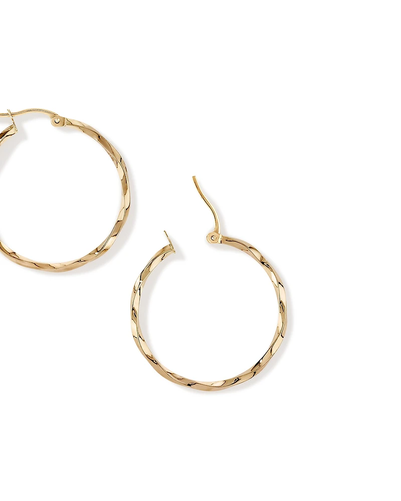 28mm Square Twist Hoop Earrings in 10kt Yellow Gold